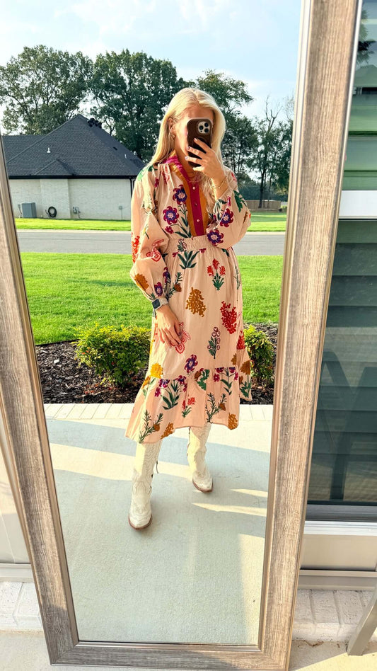 Seeing Colors Floral Tan Maxi Dress