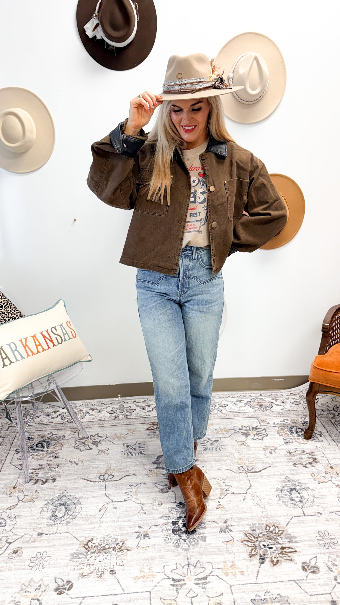 Limitless Efforts Cocoa Leather Denim Jacket