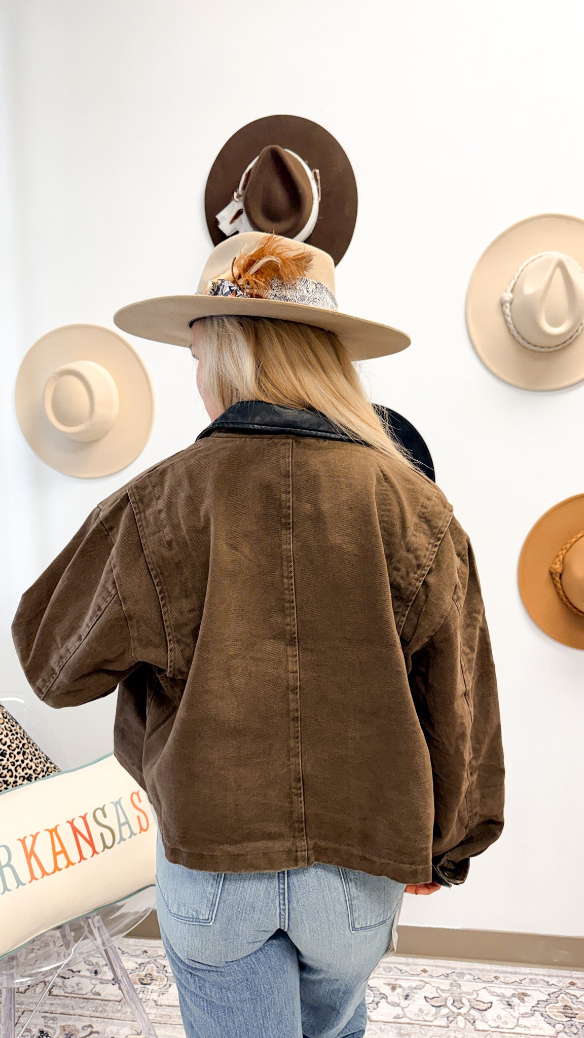 Limitless Efforts Cocoa Leather Denim Jacket