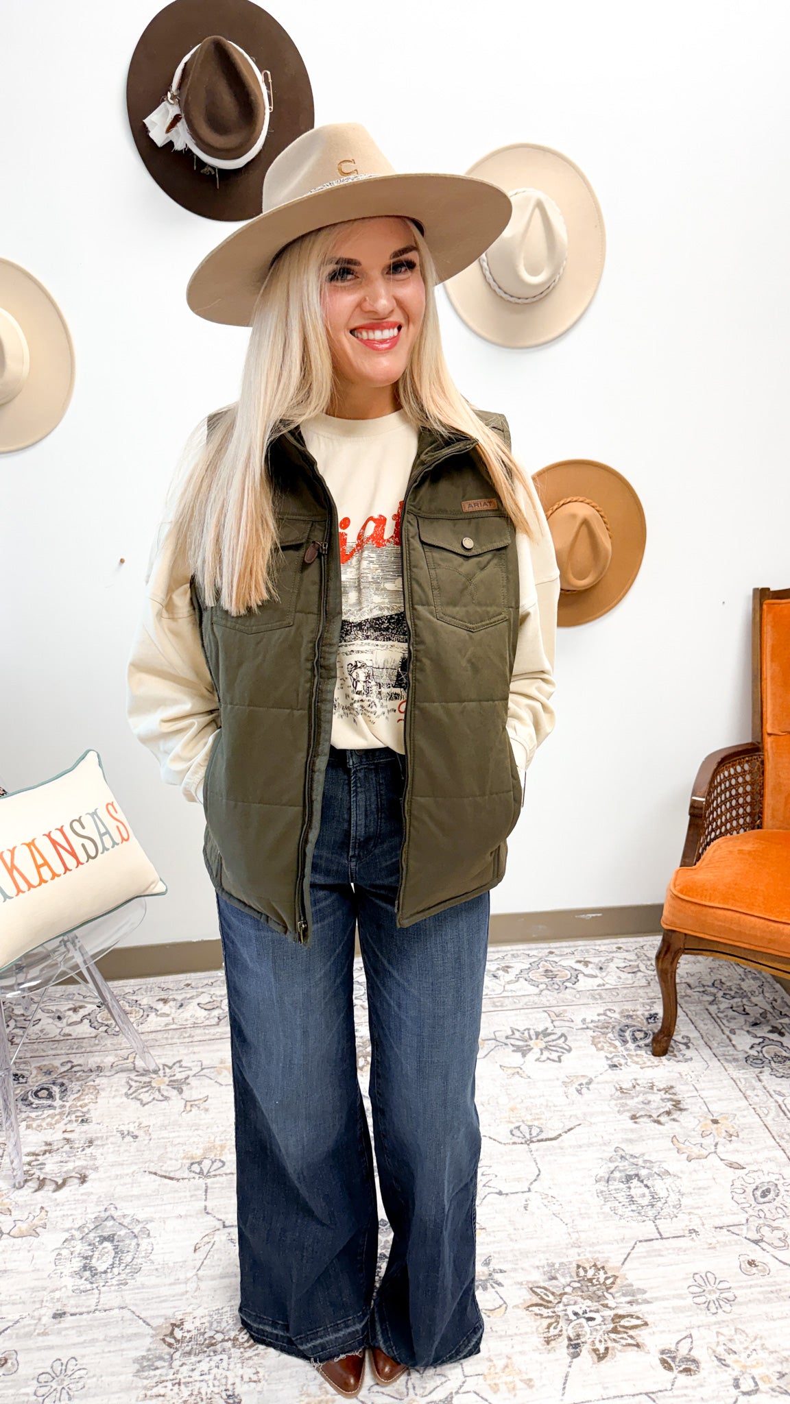 Women's Ariat Grizzly Quilted Earth Tone Vest