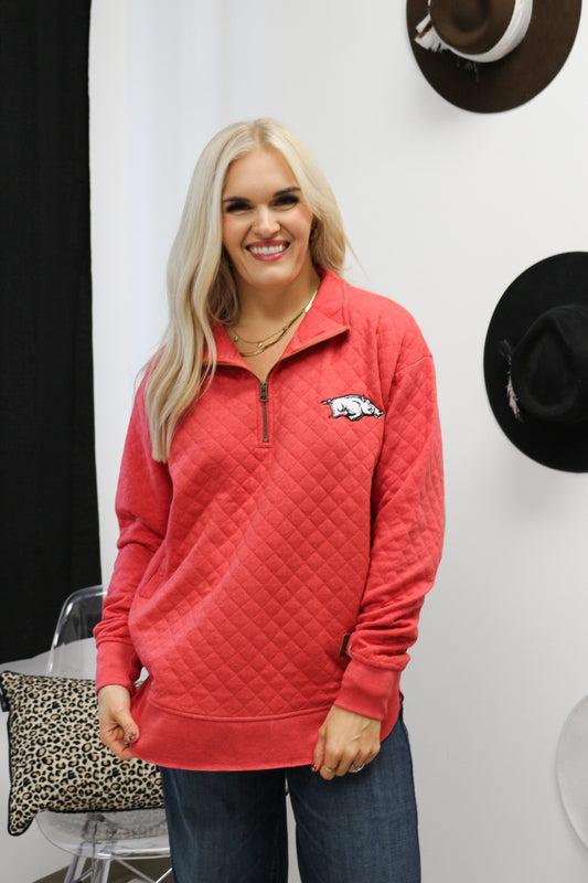 Razorback Roseburg Crimson Red Quilted Pullover