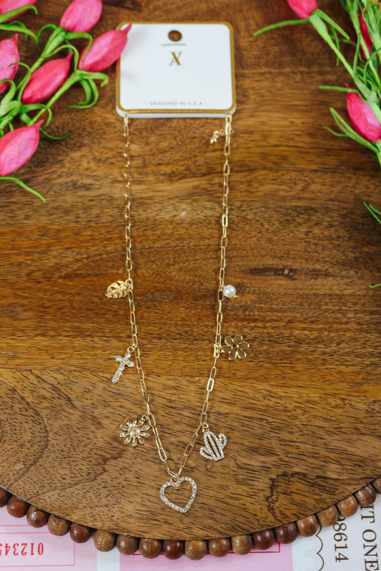 Gold Cactus Charm 16"-18" Necklace