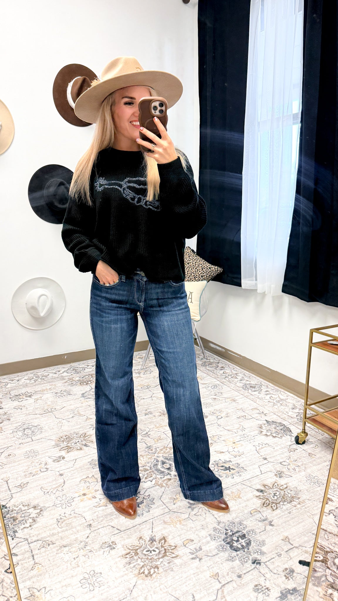 Knit Em Cowboy Black Sweater