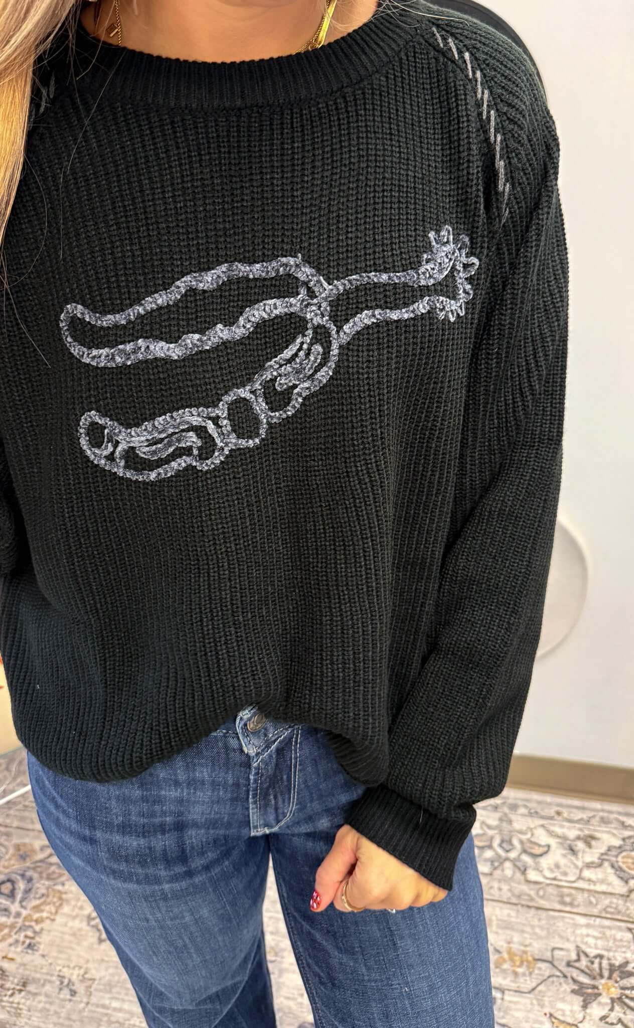 Knit Em Cowboy Black Sweater