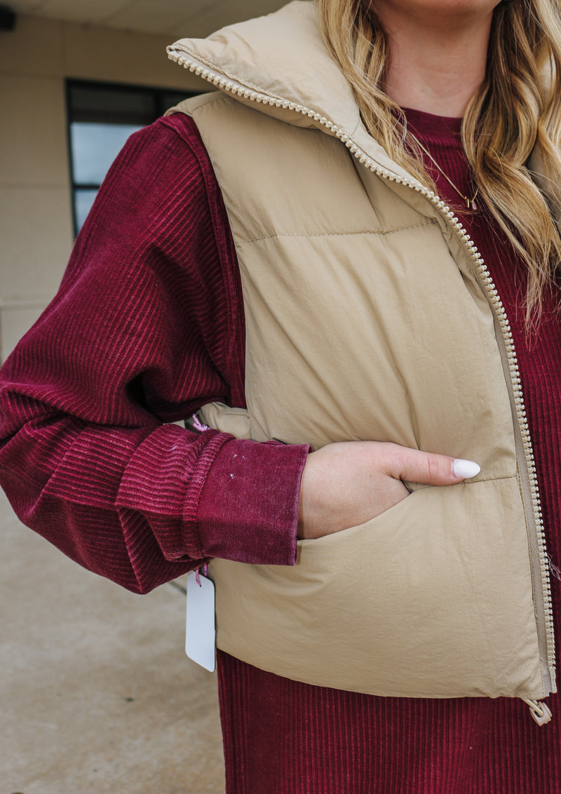 Women's Brown Puffer Vest- Brown Cropped Puffer Vest- Entro Clothing Vest Small