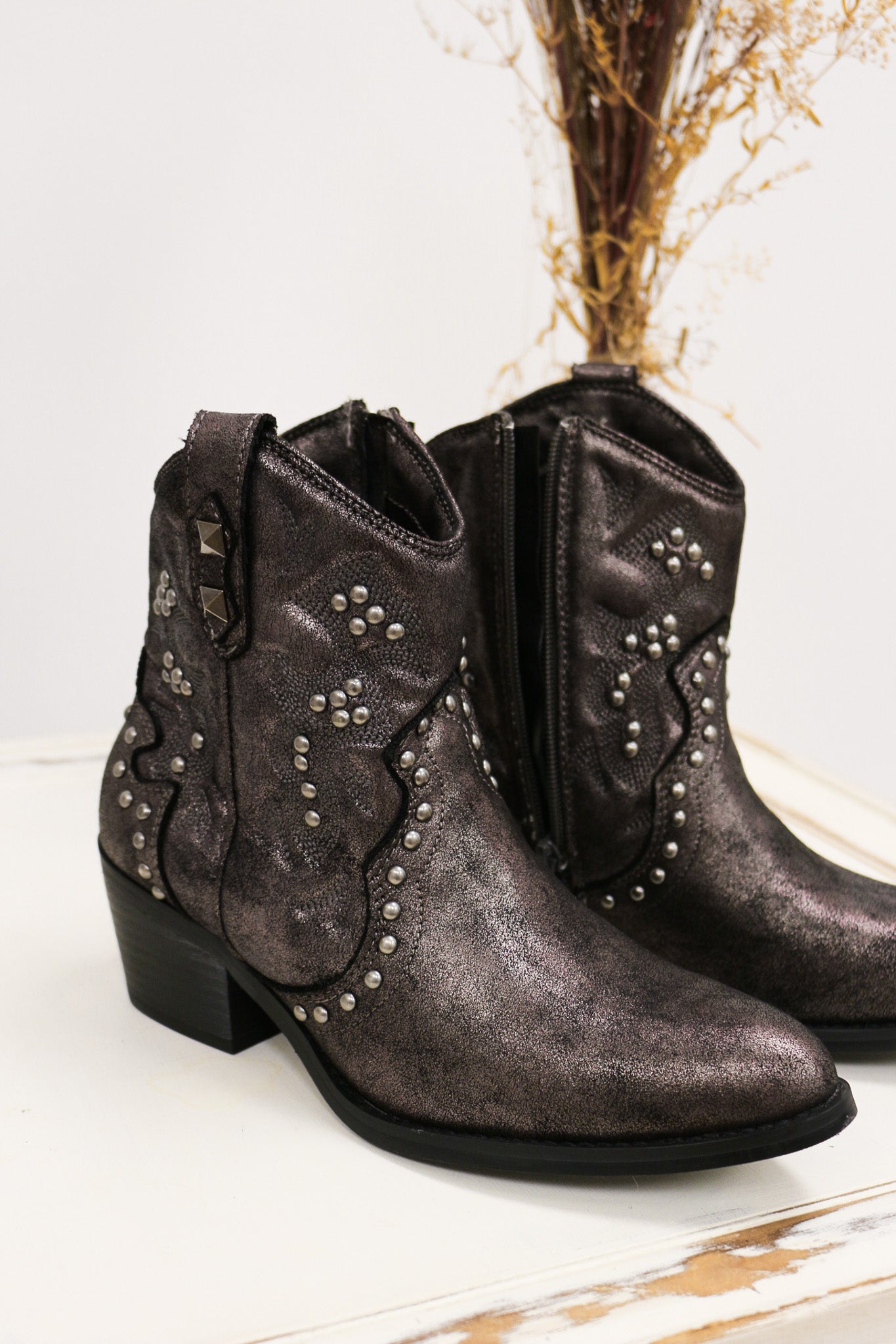 Bonnie Pewter Studded Bootie By Very G
