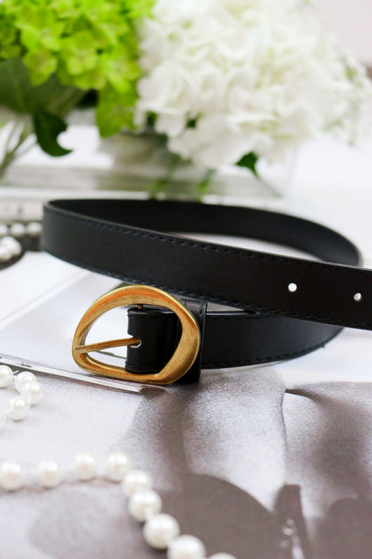Contour Buckle Leather Belt -2 Colors