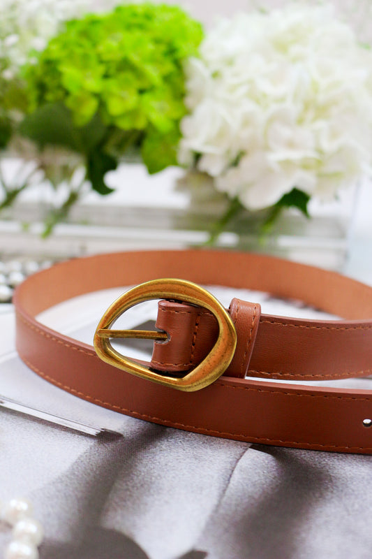 Contour Buckle Leather Belt -2 Colors