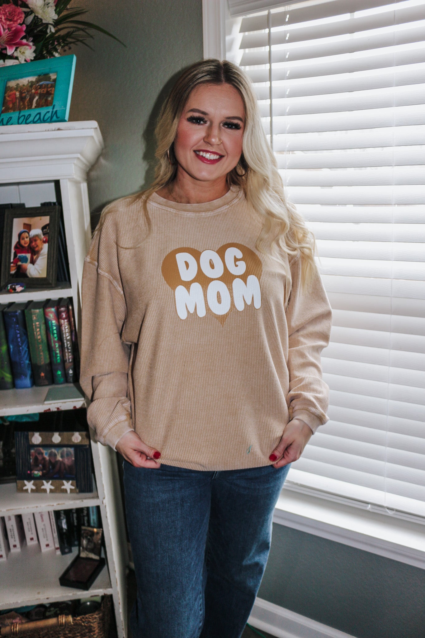 Dog Mom Corded Light Brown Sweatshirt
