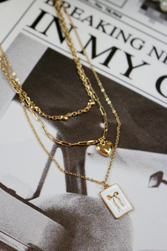 Gold Layered Bow Charm Necklace