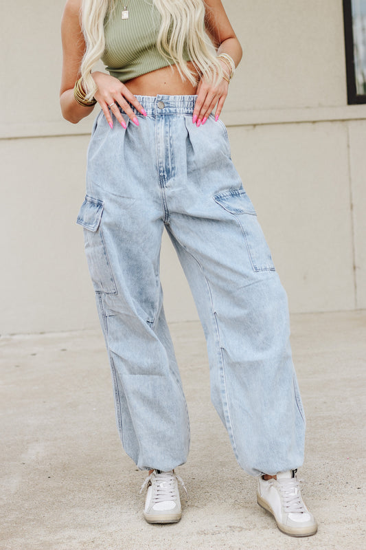 Stay In The Now Denim Cargo Jeans