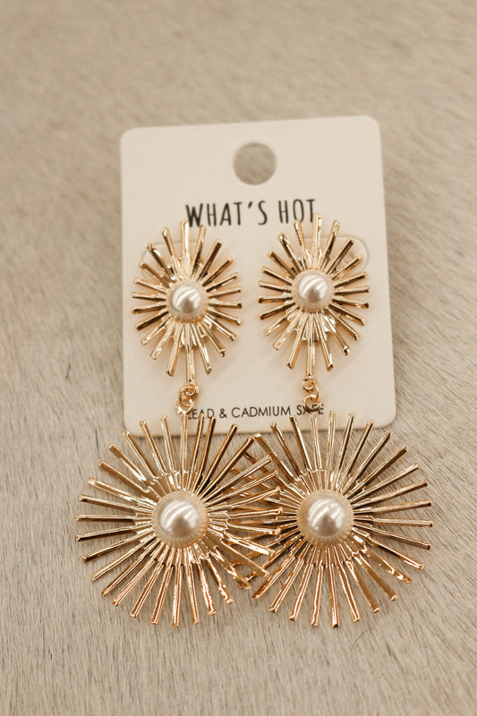 Pearl and Gold Textured Post Earring