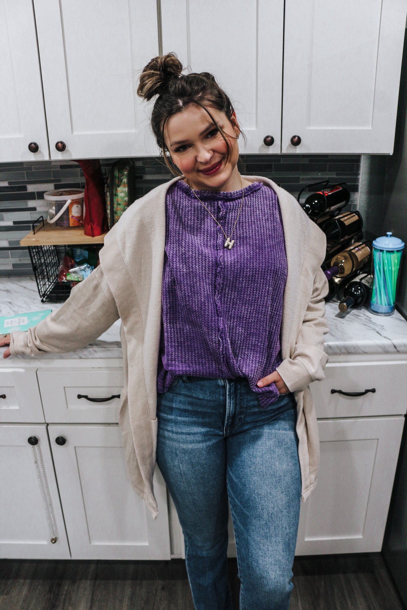What A Treat Violet Waffle Knit Top