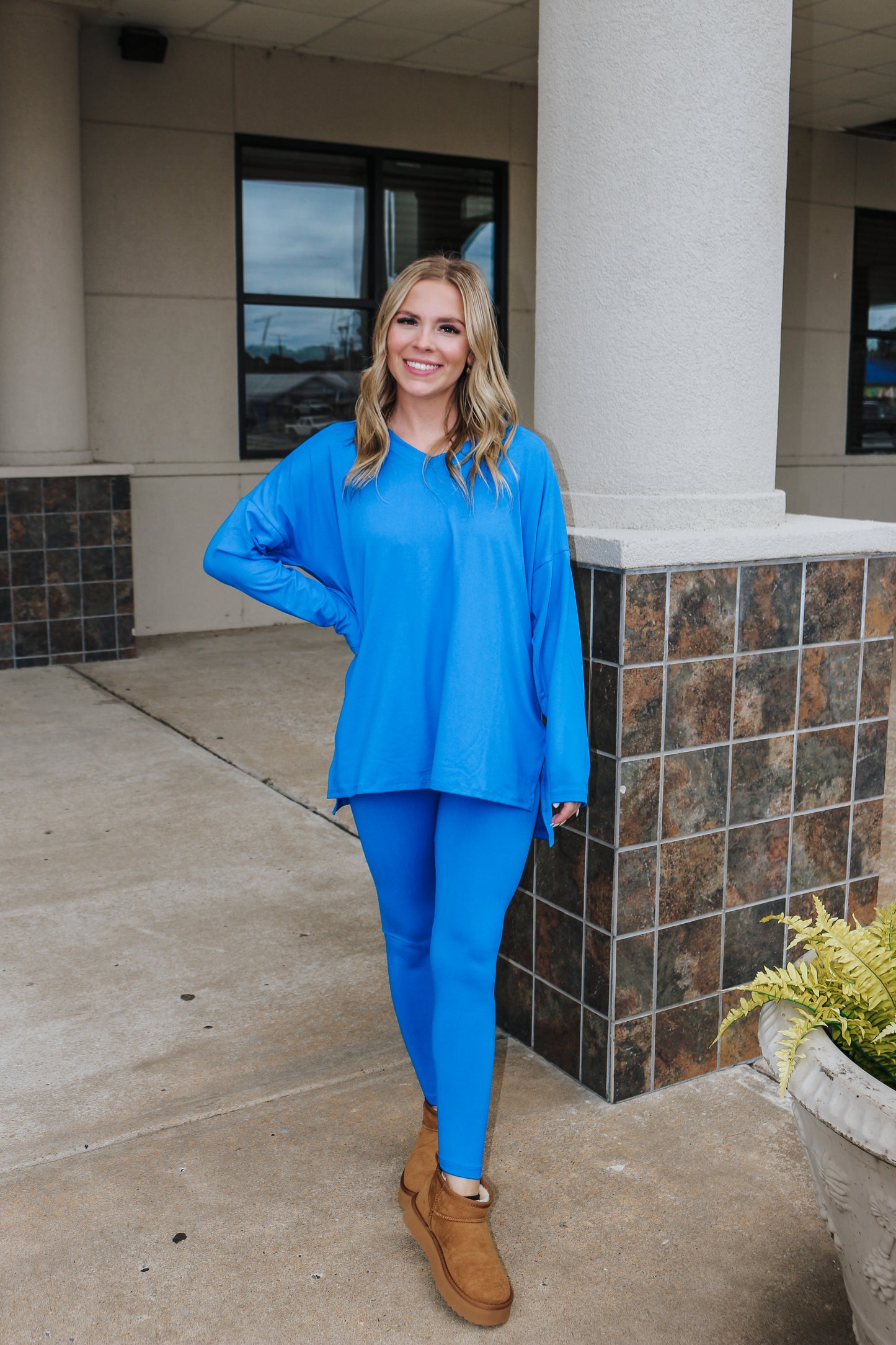 Cozy Day Ahead Ocean Blue Matching Top & Bottoms Set