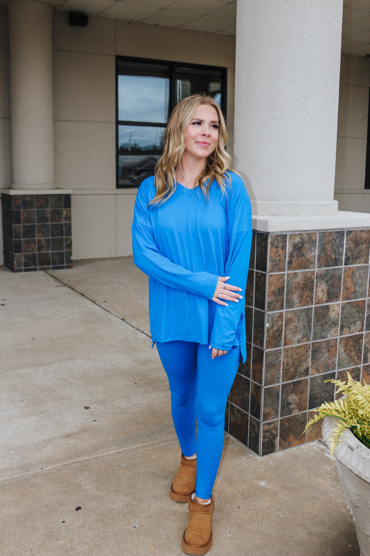 Cozy Day Ahead Ocean Blue Matching Top & Bottoms Set