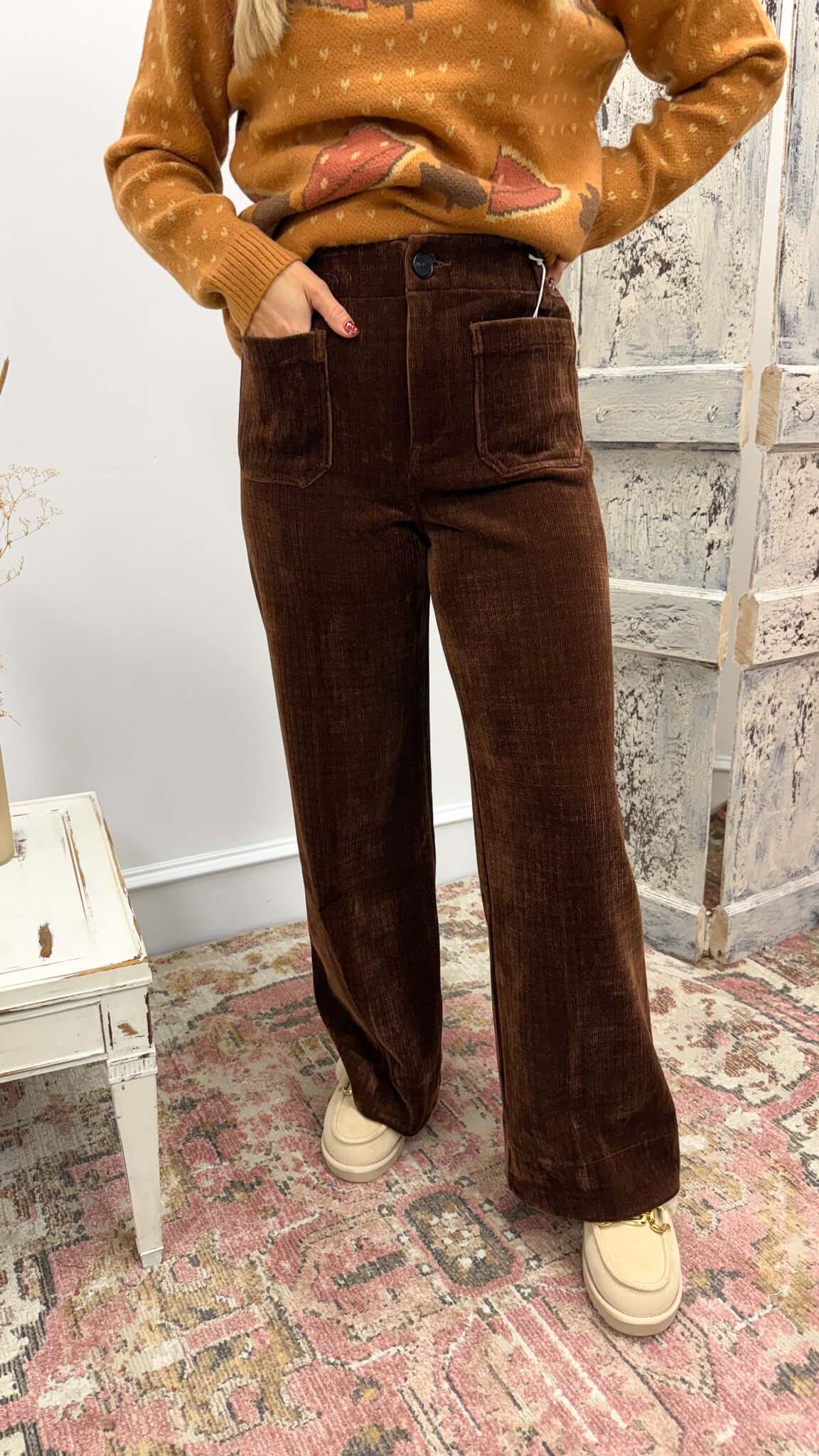 Audrey Cappuccino Wide Leg Corduroy Pants By Dear John – Dales