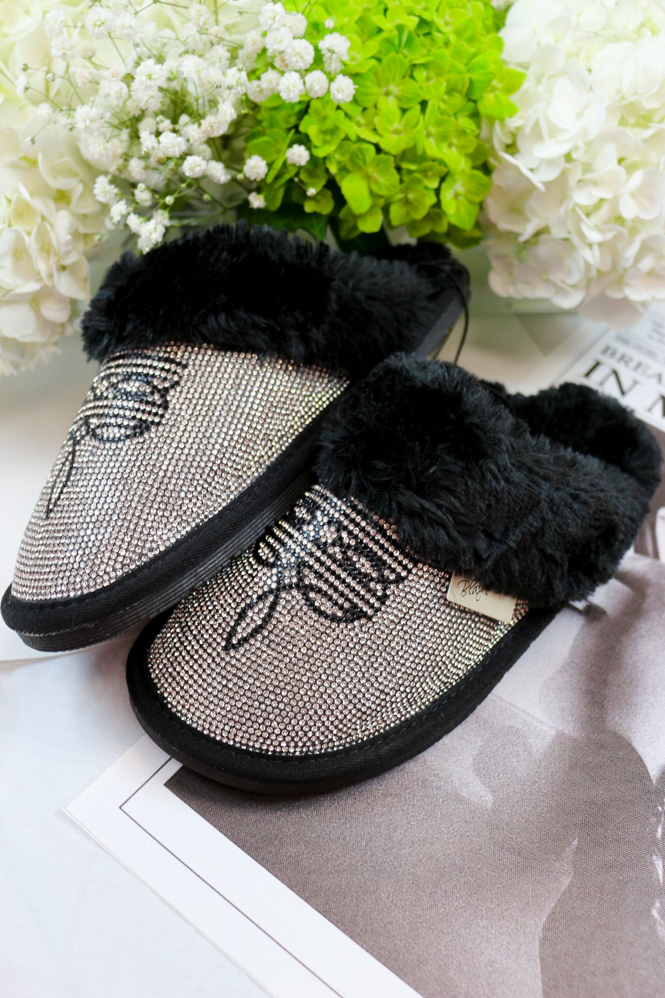 Women's Alexis Black Rhinestone Western Slippers