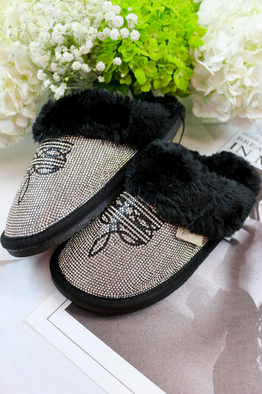 Women's Alexis Black Rhinestone Western Slippers
