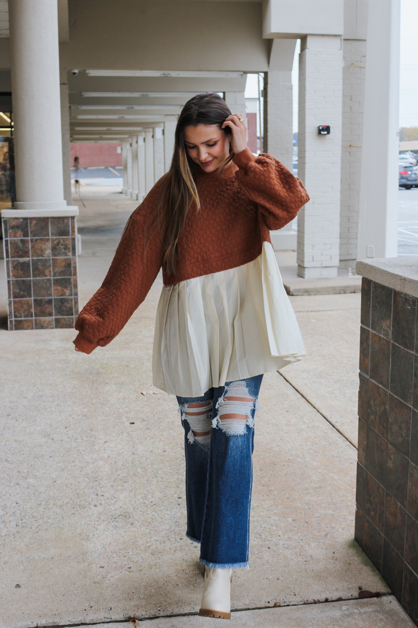 Troubled Times 2 Tone Cream Tunic Top