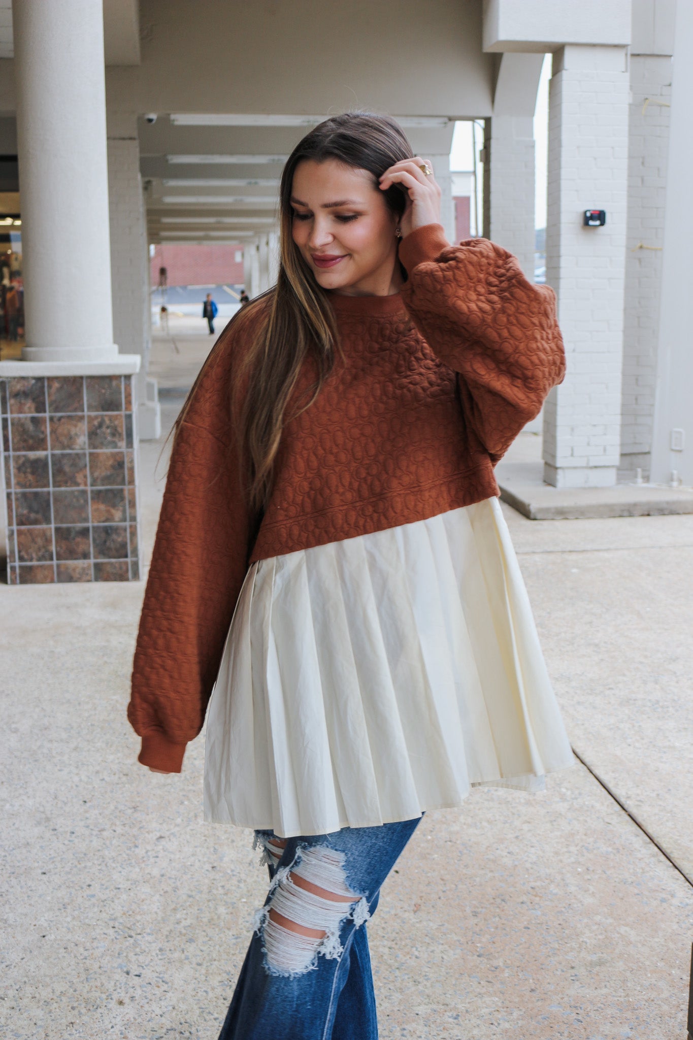 Troubled Times 2 Tone Cream Tunic Top