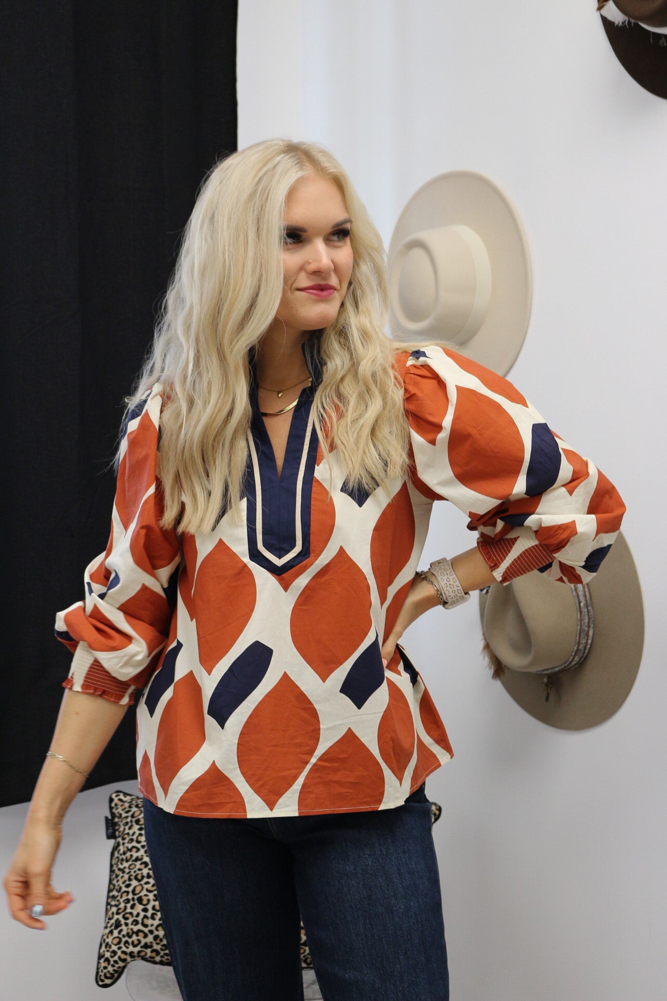 City Views Ecru Rust Blouse