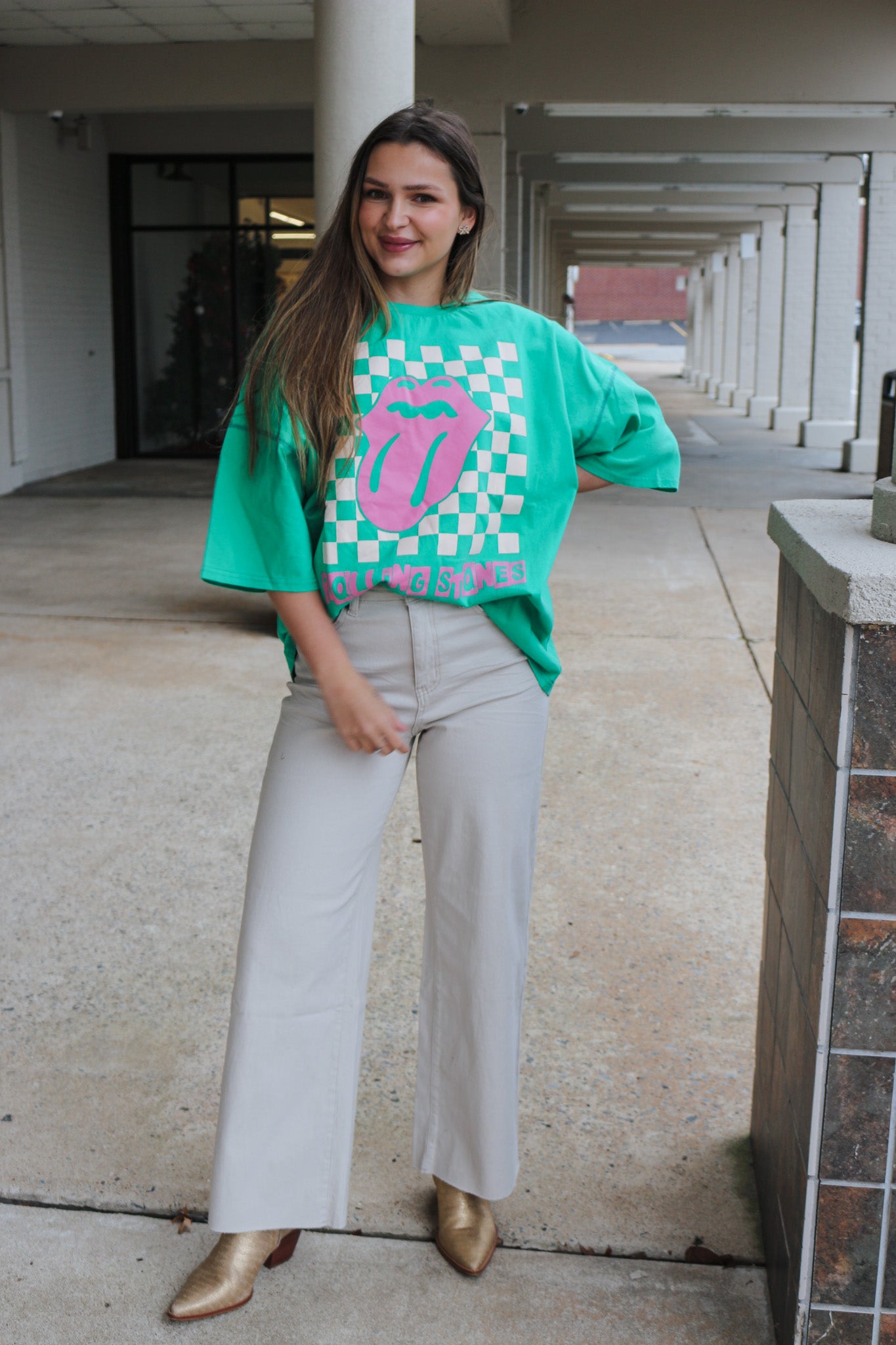 Minty Green Rolling Stones Checker Graphic Tee