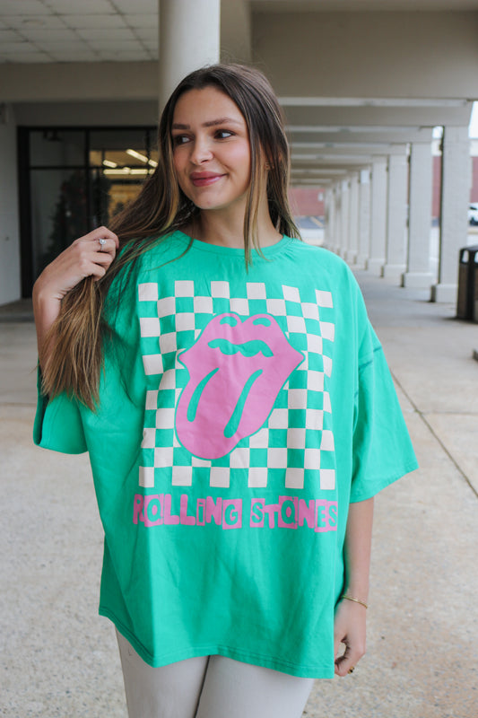 Minty Green Rolling Stones Checker Graphic Tee