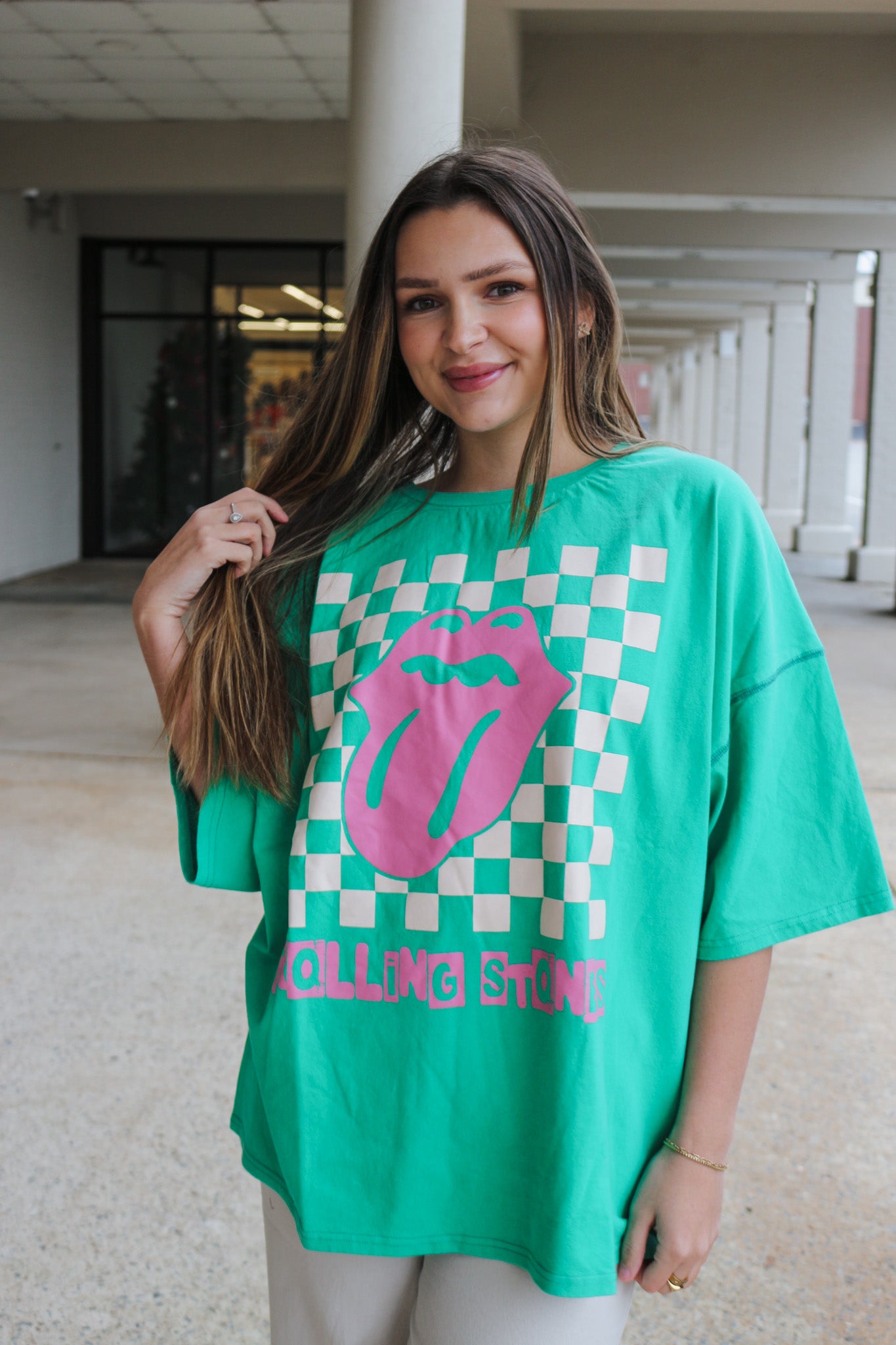 Minty Green Rolling Stones Checker Graphic Tee