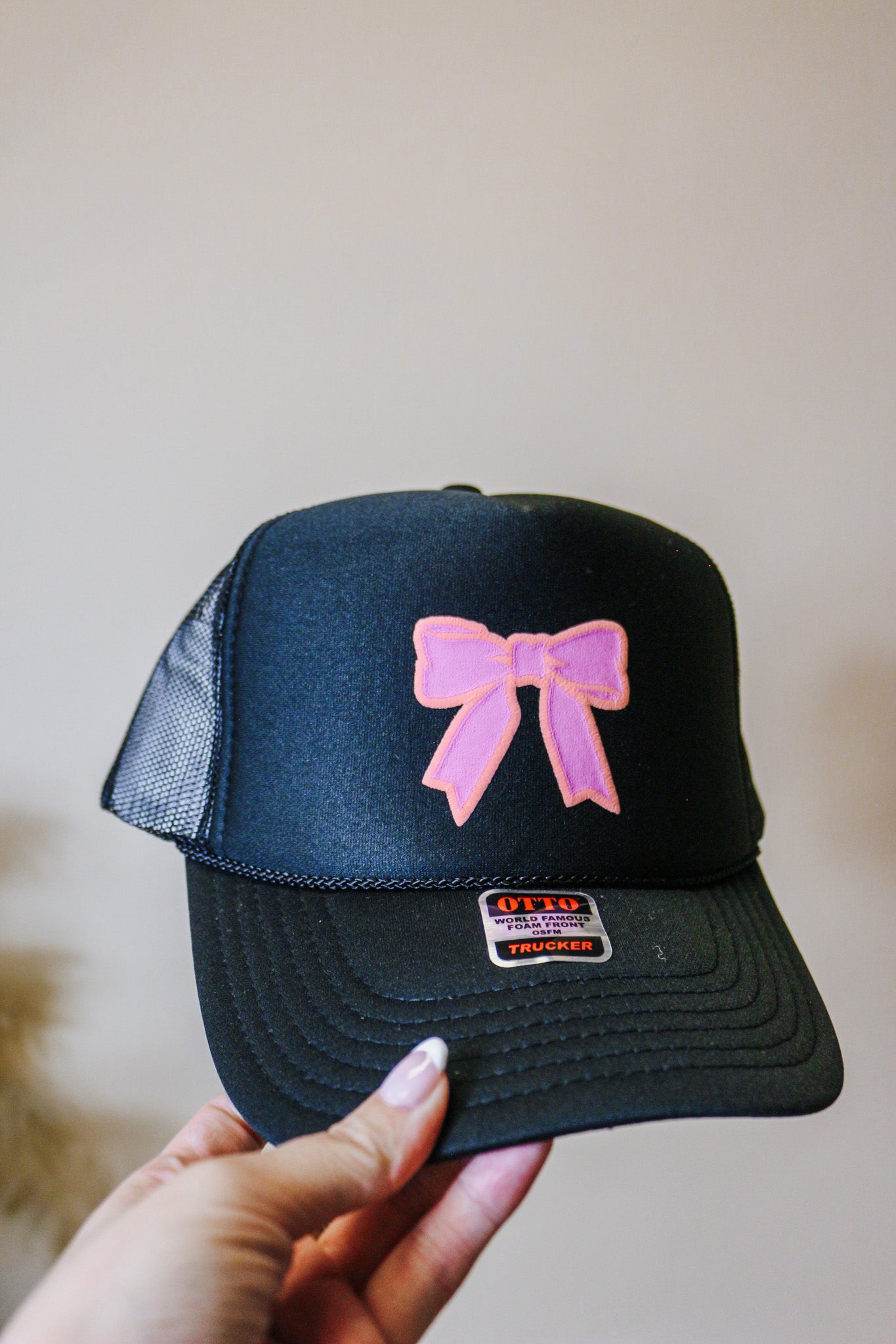 Black Puff Bow Trucker Hat