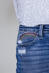 Tiffany Rainbow Embroidery Crop Straight Jeans