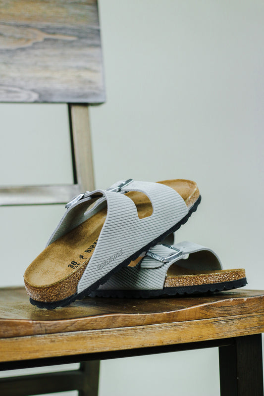 Arizona Suede Embossed Sandal- Stone Coin