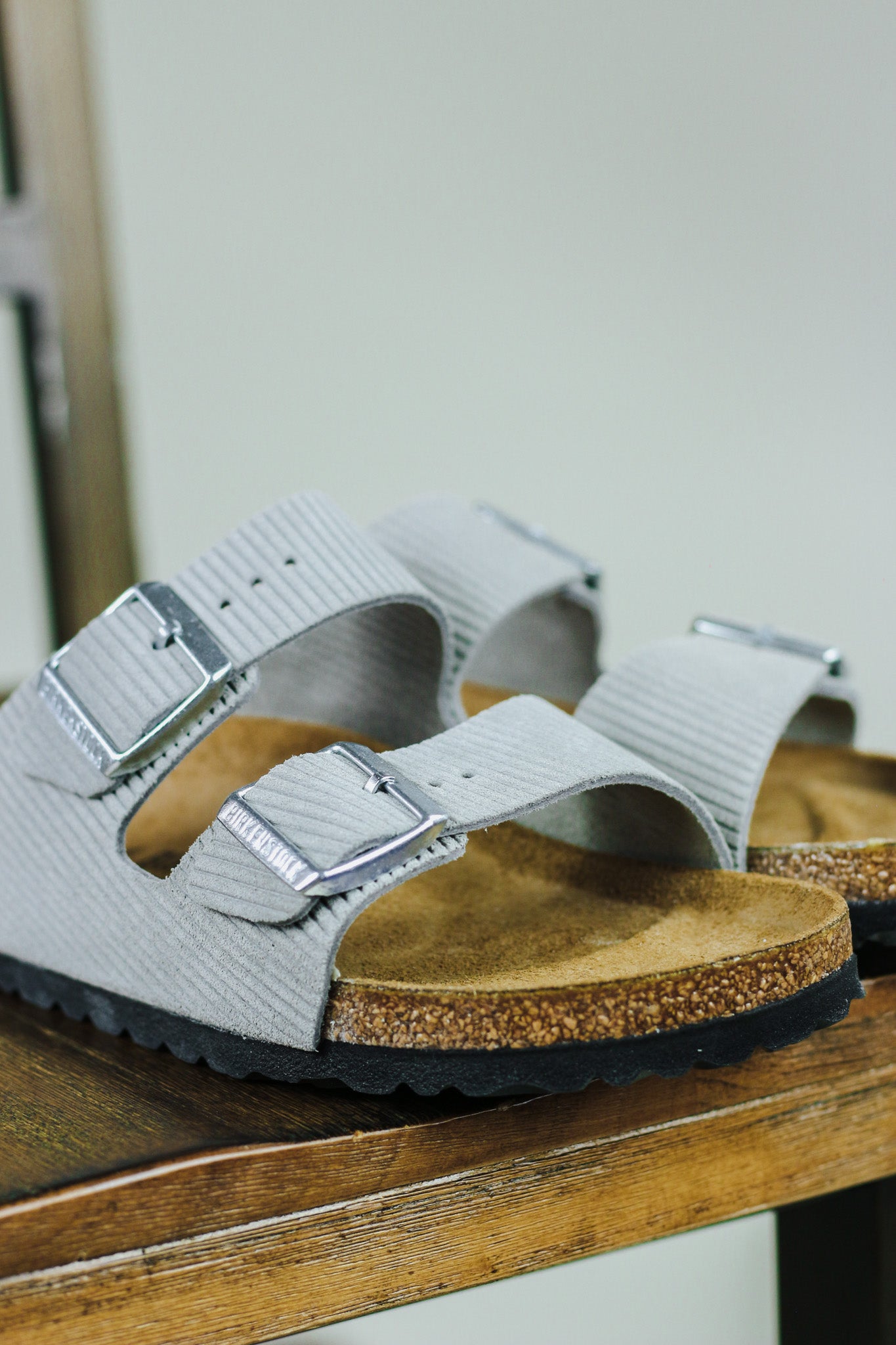 Arizona Suede Embossed Sandal- Stone Coin