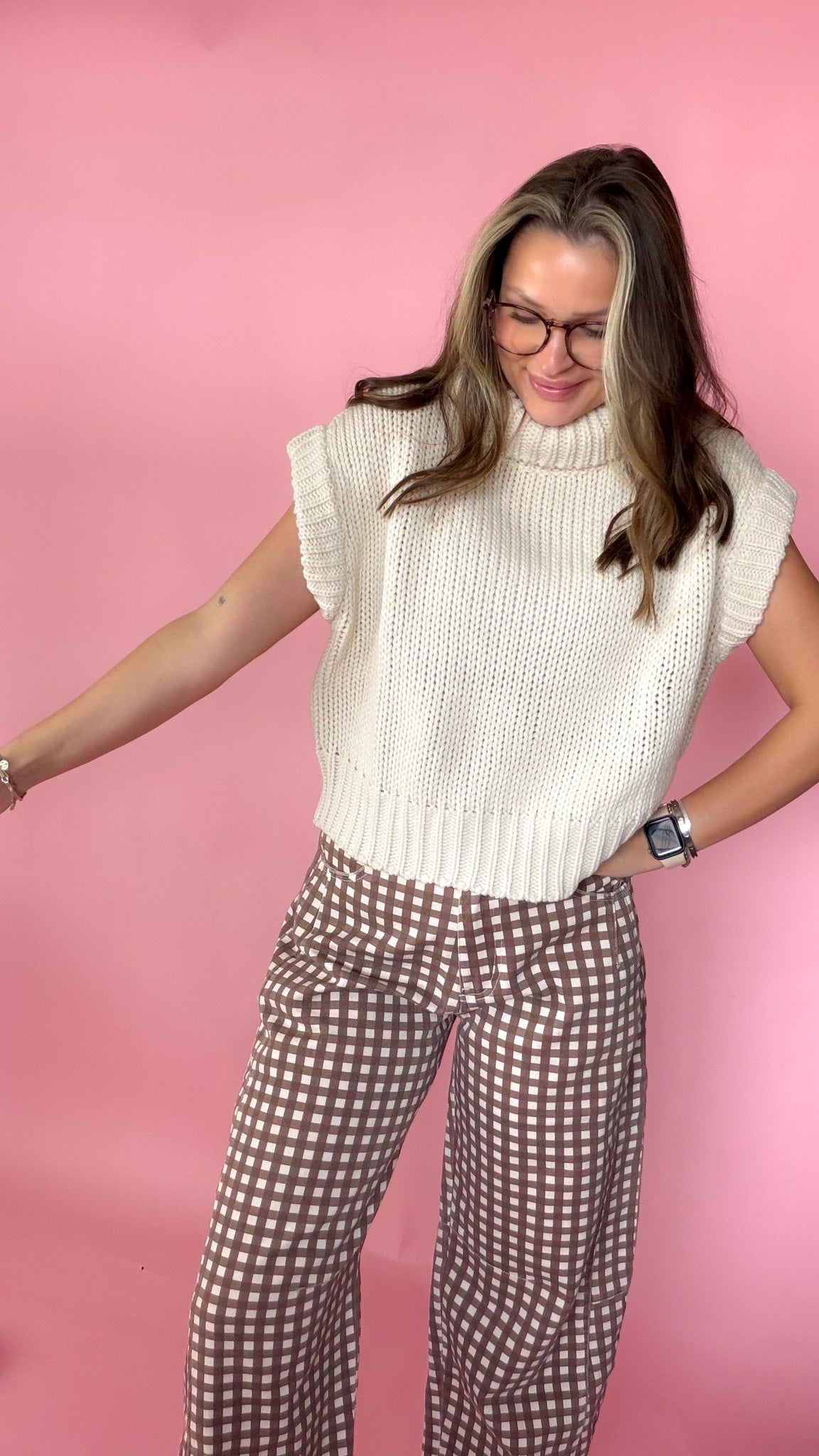 Cream chunky knit turtleneck sweater with short dolman sleeves