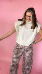Cream chunky knit turtleneck sweater with short dolman sleeves