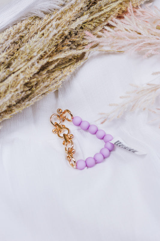 Lavender Color Coated Bead with Gold Chain Stretch Bracelet