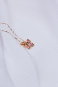 Pink Crystal and Gold Butterfly 16"-18" Necklace
