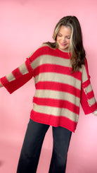 Autumn Mood Red Taupe Stripe Sweater