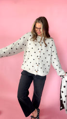 Don't Be So Shy Women's Oatmeal Polka Dot Sweater & Scarf Set
