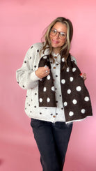 Don't Be So Shy Women's Oatmeal Polka Dot Sweater & Scarf Set