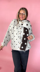 Don't Be So Shy Women's Oatmeal Polka Dot Sweater & Scarf Set