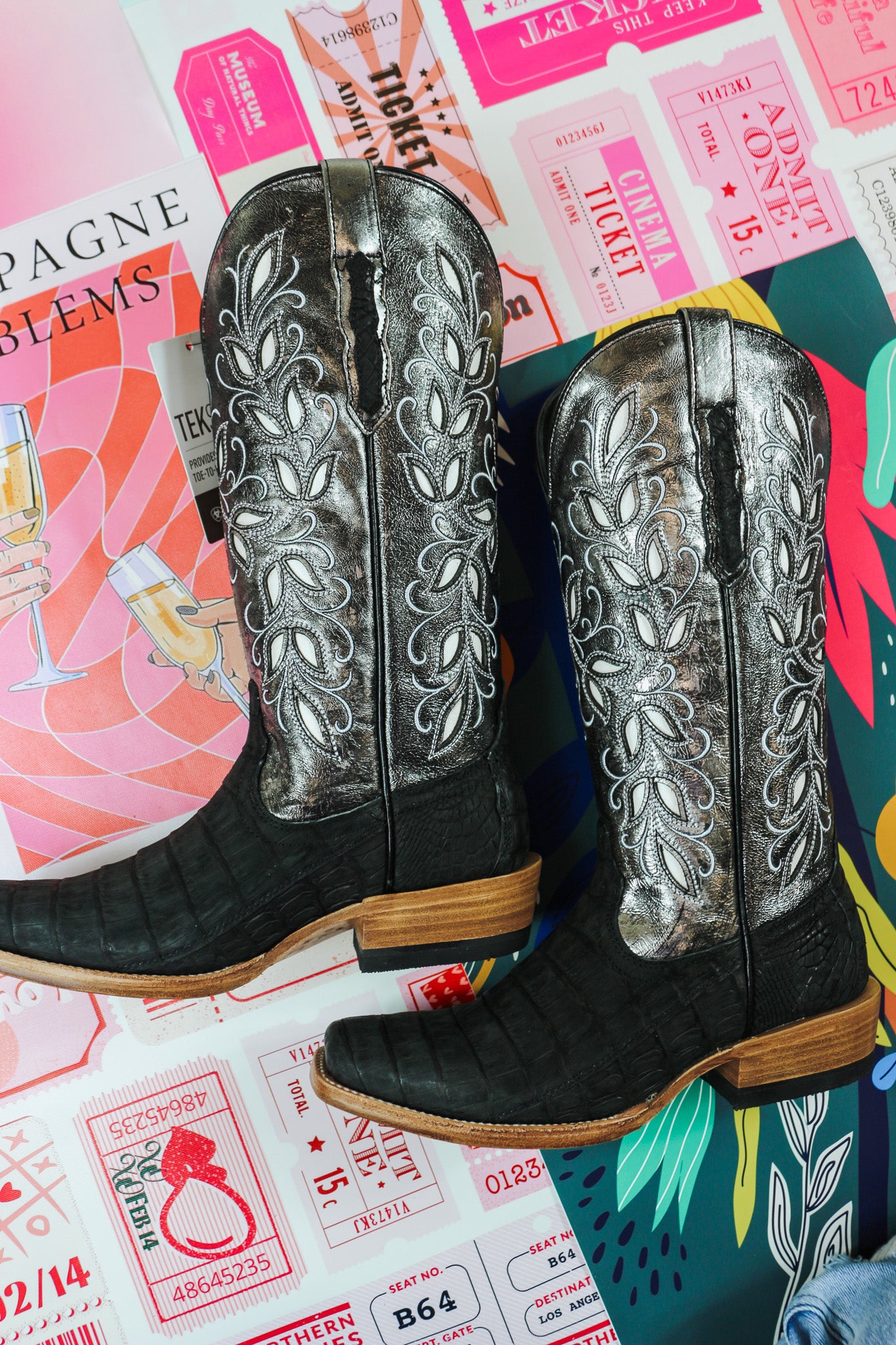 Womens Ariat Futurity Silk Silver Black Sueded Caiman Boot Dales Clothing Inc