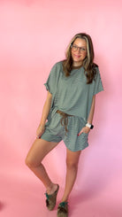 Fun In The Detail Women's Olive Brown Stripe Short Set