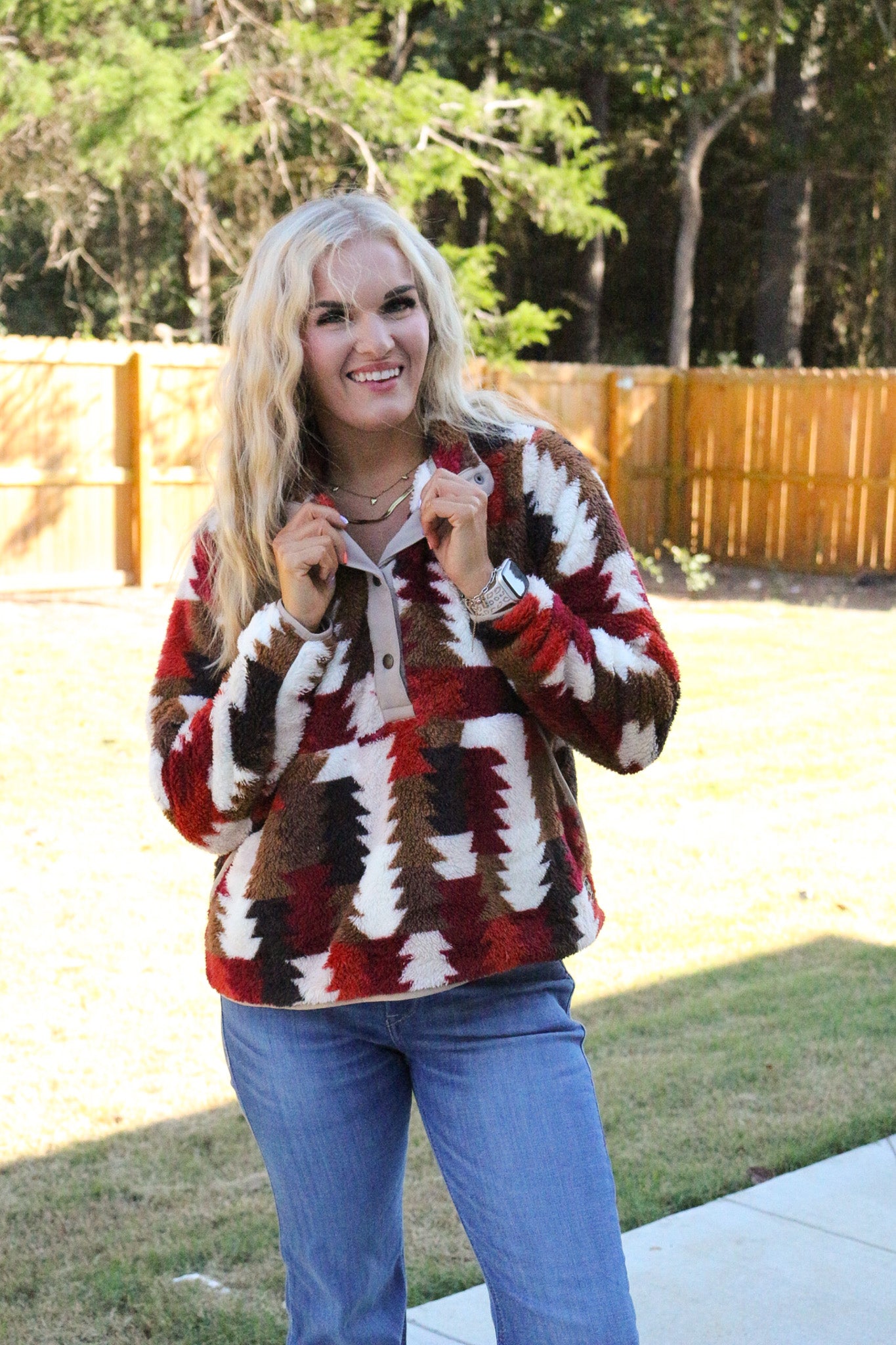 Wrangler Ombre Triangles Berber Snap Front Sherpa Pullover