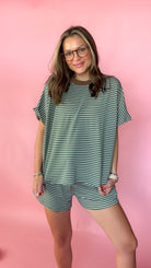 Fun In The Detail Women's Olive Brown Stripe Short Set