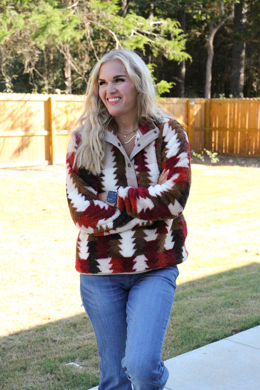 Wrangler Ombre Triangles Berber Snap Front Sherpa Pullover