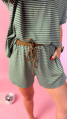 Fun In The Detail Women's Olive Brown Stripe Short Set