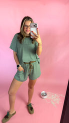 Fun In The Detail Women's Olive Brown Stripe Short Set