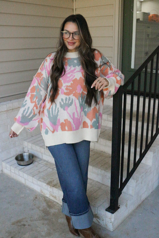 Latest Gossip Cream Floral Knit Sweater
