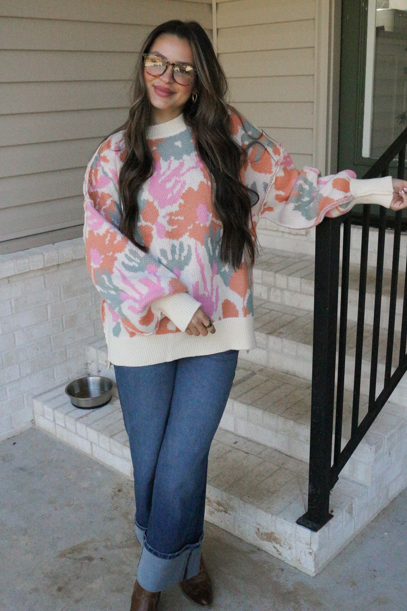 Latest Gossip Cream Floral Knit Sweater