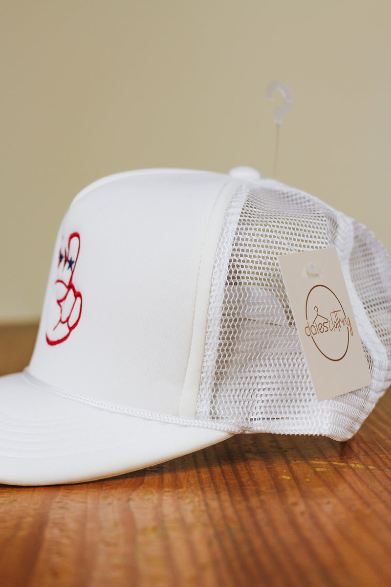 Red & White Peace Out Trucker Hat